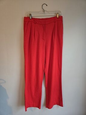 Old Navy Bright Red Wide-Leg Linen Blend Flat Front Lightweight Trousers Medium